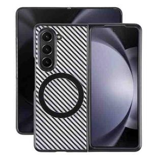 For Samsung Galaxy Z Fold5 6D Plated Carbon Fiber Clear Magsafe PC Phone Case(Starry Black)