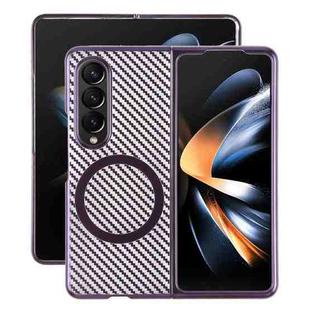 For Samsung Galaxy Z Fold4 6D Plated Carbon Fiber Clear Magsafe PC Phone Case(Aurora Purple)