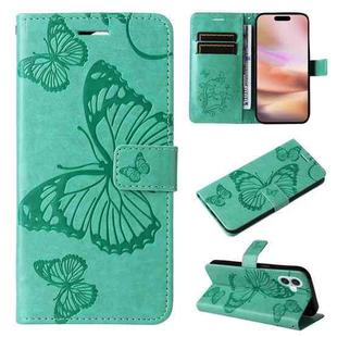 For iPhone 16 Plus 3D Butterfly Embossed Pattern Flip Leather Phone Case(Green)