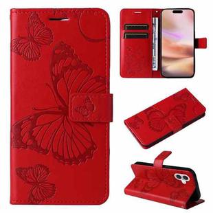 For iPhone 16 Plus 3D Butterfly Embossed Pattern Flip Leather Phone Case(Red)