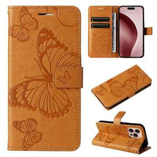 For iPhone 16 Pro 3D Butterfly Embossed Pattern Flip Leather Phone Case(Yellow)