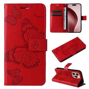 For iPhone 16 Pro 3D Butterfly Embossed Pattern Flip Leather Phone Case(Red)