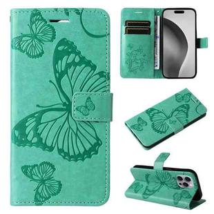 For iPhone 16 Pro Max 3D Butterfly Embossed Pattern Flip Leather Phone Case(Green)