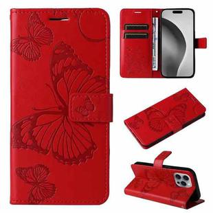 For iPhone 16 Pro Max 3D Butterfly Embossed Pattern Flip Leather Phone Case(Red)