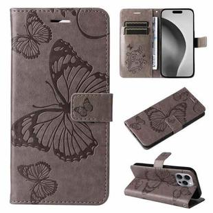 For iPhone 16 Pro Max 3D Butterfly Embossed Pattern Flip Leather Phone Case(Grey)