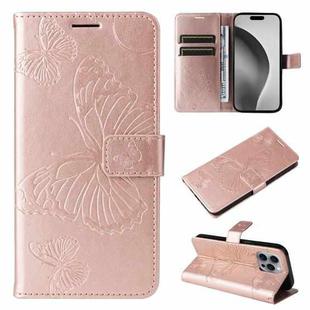 For iPhone 16 Pro Max 3D Butterfly Embossed Pattern Flip Leather Phone Case(Rose Gold)