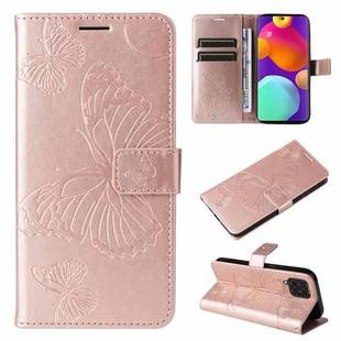 For Samsung Galaxy M62 / F62 3D Butterfly Embossed Flip Leather Phone Case(Rose Gold)