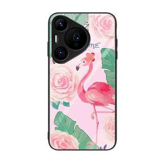 For Huawei Pura 70 Pro Colorful Painted Glass Phone Case(Flamingo)
