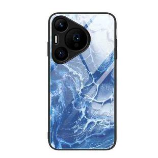 For Huawei Pura 70 Marble Pattern Glass Protective Phone Case(Blue Ocean)