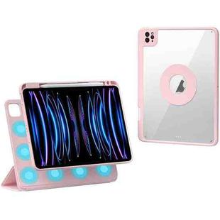 For iPad Pro 12.9 2022 / 2021 / 2020 Rotatable Magnetic Detachable Leather Tablet Case with Pen Slot(Pink)