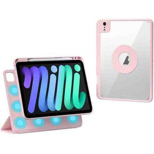 For iPad mini 6 Rotatable Magnetic Detachable Leather Tablet Case with Pen Slot(Pink)