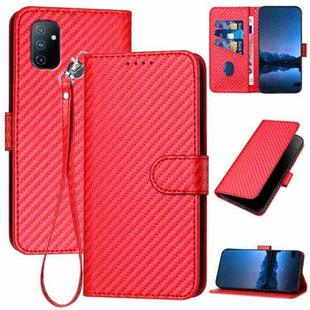 For OnePlus Nord N100 4G YX0070 Carbon Fiber Buckle Leather Phone Case with Lanyard(Red)