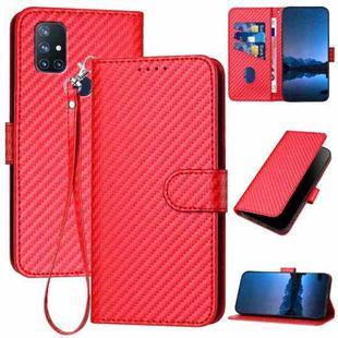 For OnePlus Nord N10 5G YX0070 Carbon Fiber Buckle Leather Phone Case with Lanyard(Red)