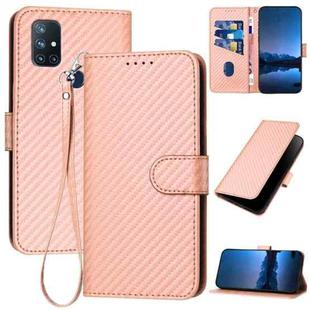 For OnePlus Nord N10 5G YX0070 Carbon Fiber Buckle Leather Phone Case with Lanyard(Pink)