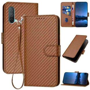 For OnePlus Nord CE 5G YX0070 Carbon Fiber Buckle Leather Phone Case with Lanyard(Coffee)