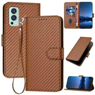 For OnePlus Nord 2 5G YX0070 Carbon Fiber Buckle Leather Phone Case with Lanyard(Coffee)