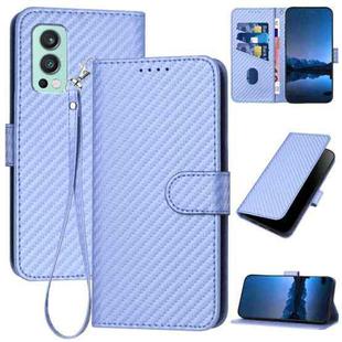 For OnePlus Nord 2 5G YX0070 Carbon Fiber Buckle Leather Phone Case with Lanyard(Light Purple)