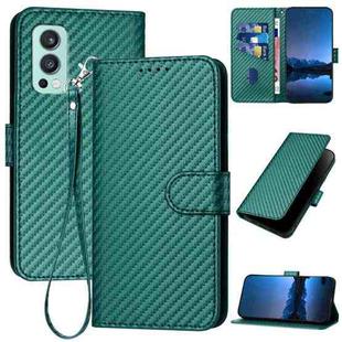 For OnePlus Nord 2 5G YX0070 Carbon Fiber Buckle Leather Phone Case with Lanyard(Dark Green)