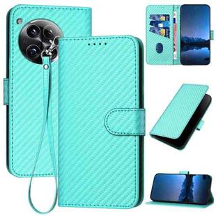 For OnePlus 12 YX0070 Carbon Fiber Buckle Leather Phone Case with Lanyard(Light Blue)