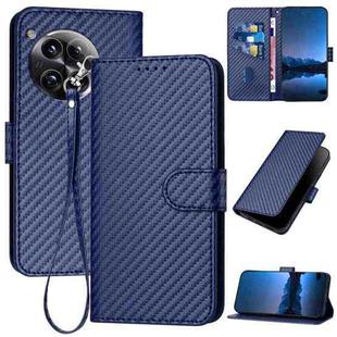 For OnePlus 12 YX0070 Carbon Fiber Buckle Leather Phone Case with Lanyard(Royal Blue)