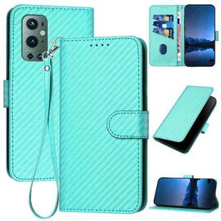 For OnePlus 9 Pro YX0070 Carbon Fiber Buckle Leather Phone Case with Lanyard(Light Blue)