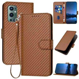 For OnePlus 9 Pro YX0070 Carbon Fiber Buckle Leather Phone Case with Lanyard(Coffee)