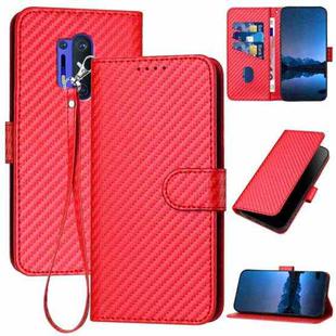 For OnePlus 8 Pro YX0070 Carbon Fiber Buckle Leather Phone Case with Lanyard(Red)