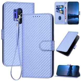 For OnePlus 8 Pro YX0070 Carbon Fiber Buckle Leather Phone Case with Lanyard(Light Purple)