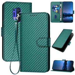 For OnePlus 8 Pro YX0070 Carbon Fiber Buckle Leather Phone Case with Lanyard(Dark Green)
