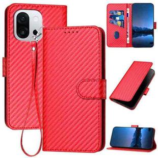 For OnePlus 13T YX0070 Carbon Fiber Buckle Leather Phone Case with Lanyard(Red)