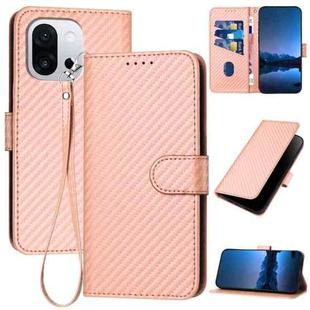 For OnePlus 13T YX0070 Carbon Fiber Buckle Leather Phone Case with Lanyard(Pink)