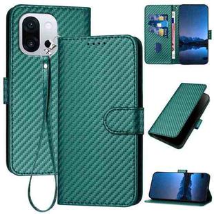 For OnePlus 13T YX0070 Carbon Fiber Buckle Leather Phone Case with Lanyard(Dark Green)