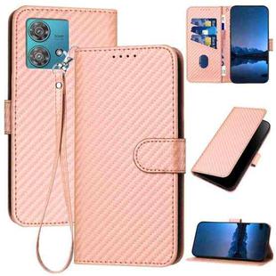 For Motorola Edge 40 Neo 5G YX0070 Carbon Fiber Buckle Leather Phone Case with Lanyard(Pink)