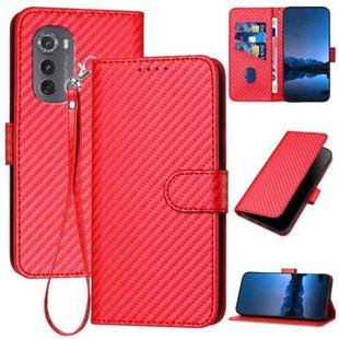 For Motorola Edge 2022 YX0070 Carbon Fiber Buckle Leather Phone Case with Lanyard(Red)