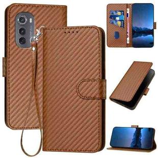 For Motorola Edge 2022 YX0070 Carbon Fiber Buckle Leather Phone Case with Lanyard(Coffee)