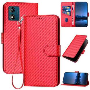 For Motorola Moto E13 YX0070 Carbon Fiber Buckle Leather Phone Case with Lanyard(Red)