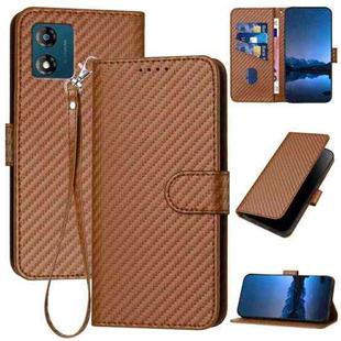 For Motorola Moto E13 YX0070 Carbon Fiber Buckle Leather Phone Case with Lanyard(Coffee)