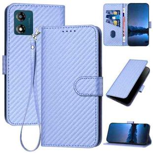 For Motorola Moto E13 YX0070 Carbon Fiber Buckle Leather Phone Case with Lanyard(Light Purple)