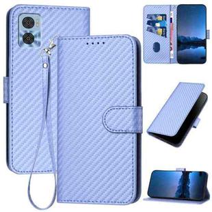 For Motorola Moto E22 YX0070 Carbon Fiber Buckle Leather Phone Case with Lanyard(Light Purple)