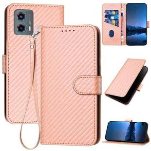 For Motorola Moto G 5G 2023 YX0070 Carbon Fiber Buckle Leather Phone Case with Lanyard(Pink)