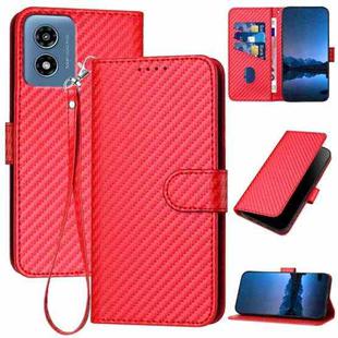 For Motorola Moto G Play 4G 2024 YX0070 Carbon Fiber Buckle Leather Phone Case with Lanyard(Red)