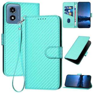 For Motorola Moto G Play 4G 2024 YX0070 Carbon Fiber Buckle Leather Phone Case with Lanyard(Light Blue)