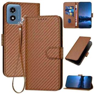 For Motorola Moto G Play 4G 2024 YX0070 Carbon Fiber Buckle Leather Phone Case with Lanyard(Coffee)