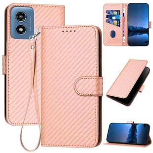 For Motorola Moto G Play 4G 2024 YX0070 Carbon Fiber Buckle Leather Phone Case with Lanyard(Pink)