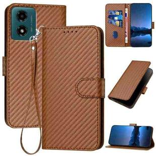For Motorola Moto G04 / G24 YX0070 Carbon Fiber Buckle Leather Phone Case with Lanyard(Coffee)