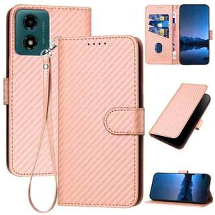 For Motorola Moto G04 / G24 YX0070 Carbon Fiber Buckle Leather Phone Case with Lanyard(Pink)