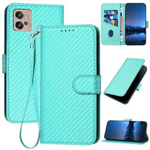 For Motorola Moto G32 YX0070 Carbon Fiber Buckle Leather Phone Case with Lanyard(Light Blue)