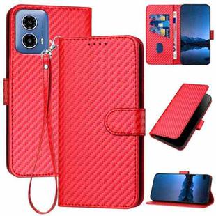 For Motorola Moto G34 YX0070 Carbon Fiber Buckle Leather Phone Case with Lanyard(Red)