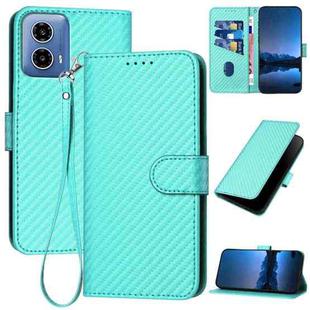 For Motorola Moto G34 YX0070 Carbon Fiber Buckle Leather Phone Case with Lanyard(Light Blue)