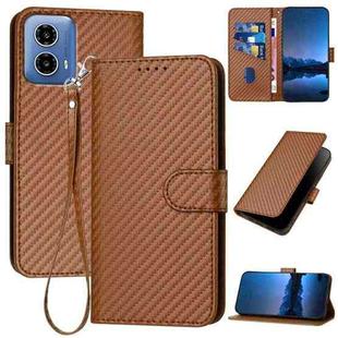 For Motorola Moto G34 YX0070 Carbon Fiber Buckle Leather Phone Case with Lanyard(Coffee)